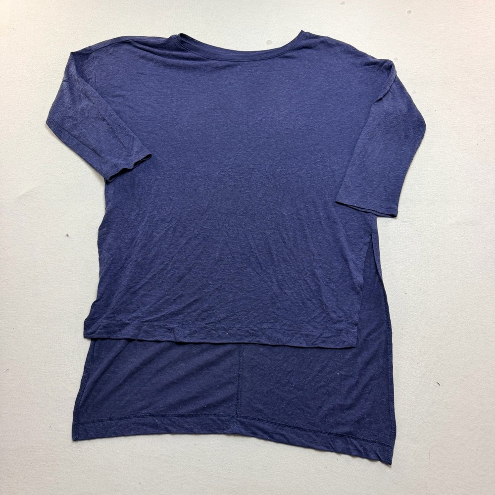 Old Navy Tunic Top Women Medium Blue Excellent High Low Slub 3/4 Sleeve Crewneck